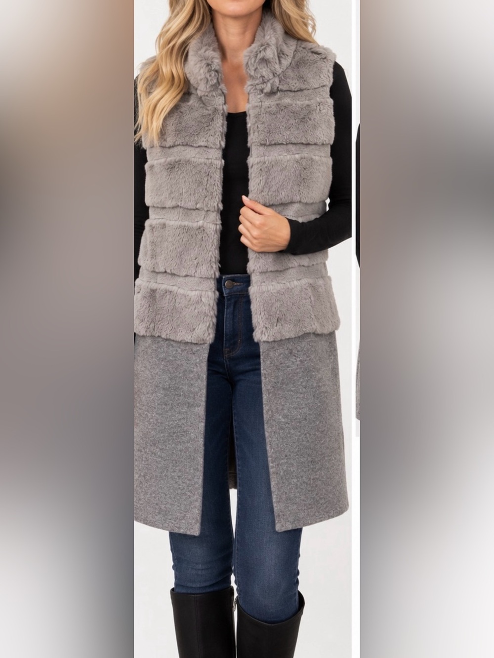 Love Token Gray Faux Fur Panel Long Vest